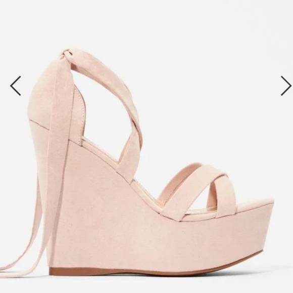 Blush Tie Up Wedge Platform Sandal - Just Fab Dahlia Sandal - Picture 3 of 9